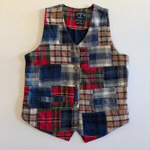 VINTAGE 80s Solutions Patchwork Plaid Flannel Button Vest Small